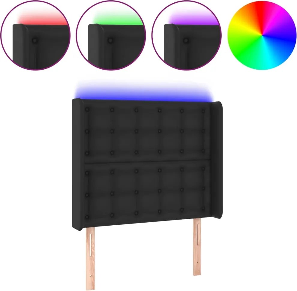 vidaXL Tăblie de pat cu LED, negru, 103x16x118/128 cm, piele ecologică