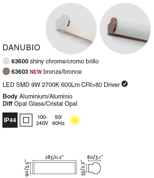 Aplica LED pentru oglinda baie moderna IP44 DANUBIO 9W 63603