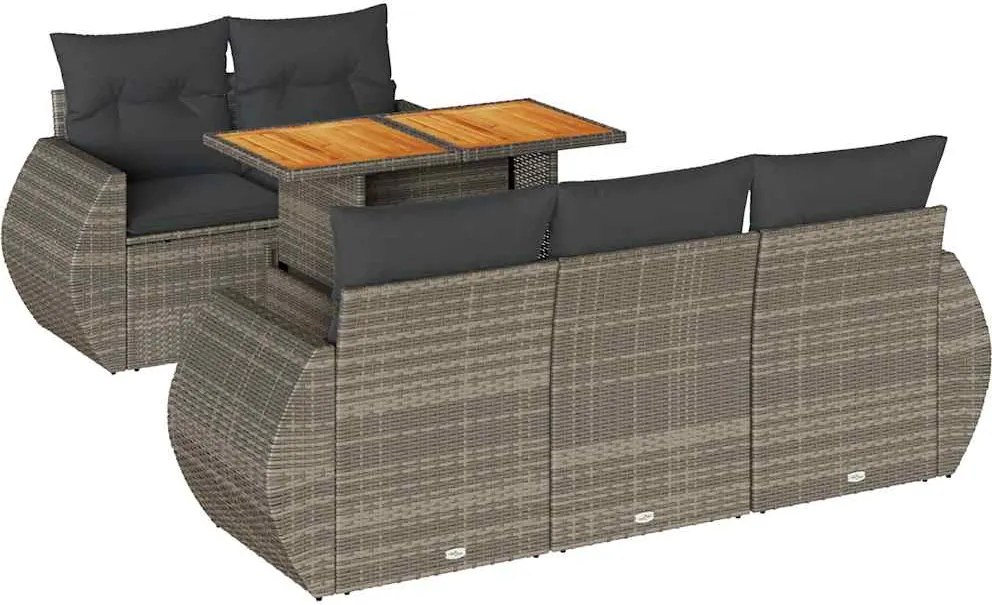 vidaXL Set mobilier grădină cu perne, 6 piese, gri, poliratan