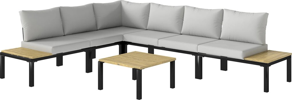 Outsunny Set de grădină modular 6 piese Set canapea exterior transformabil într-un pat Masă de cafea și măsuțe laterale Gri | Aosom Romania
