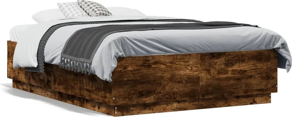 vidaXL Cadru de pat, stejar afumat, 120x190 cm, lemn prelucrat