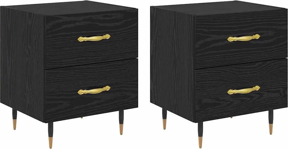 vidaXL Dulap de noapte cu sertar 2 pcs Stejar Negru 40 x 35 x 47,5 cm