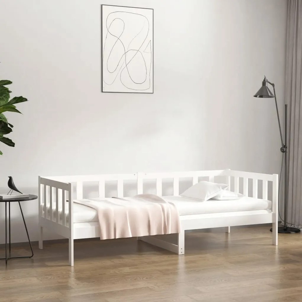 814685 vidaXL Pat de zi, alb, 80x200 cm, lemn masiv de pin