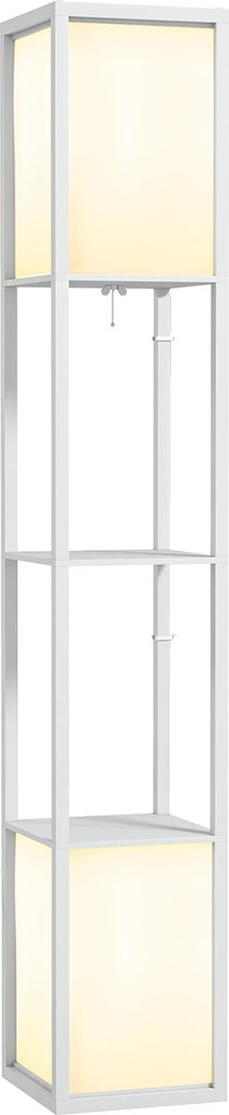 HOMCOM Lampă de Podea Modernă cu 2 Abajururi și 2 Rafturi, Lampă de Podea cu Întrerupător de Picior, 26x26x156 cm, Alb | Aosom Romania