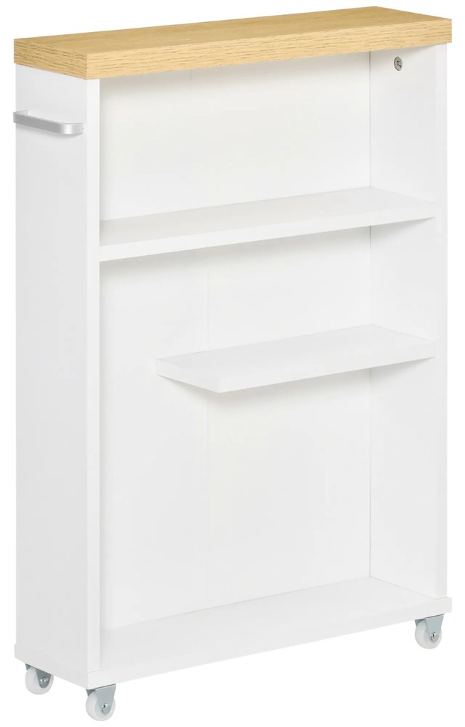 kleankin Dulapior Mobil pentru baie economisire spatiu cu 4 roti raft,manere laterale, 50x13x67.5cm