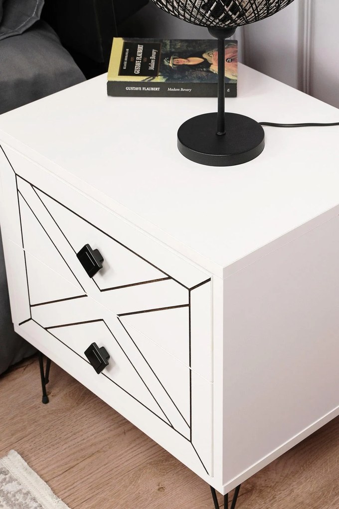 Noptiera Glynn Nightstand, Crem, 40x55x50 cm