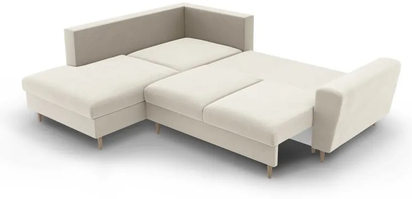Colțar bej extensibil, cu spațiu de depozitare cu tapițerie din catifea (cu colț pe partea stângă-în formă de ”L”) Kyoto – Cosmopolitan Design
