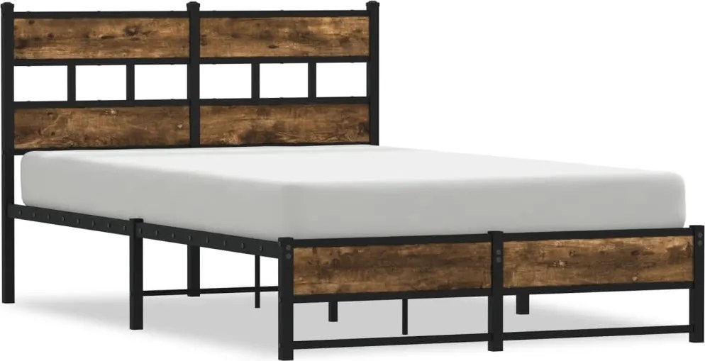 vidaXL Cadru pat metalic fără saltea, stejar fumuriu, 120x190 cm