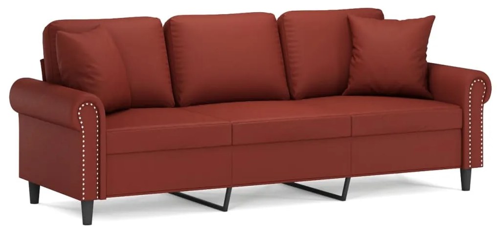 3153183 vidaXL Canapea cu 3 locuri cu perne&pernuțe roșu vin 180 cm piele eco