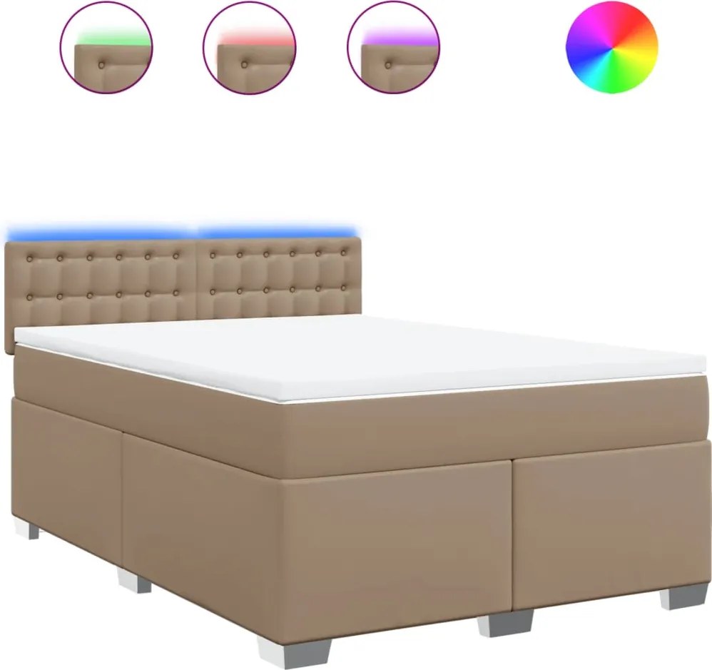 vidaXL Pat box spring cu saltea, cappuccino, 160x200cm piele ecologică