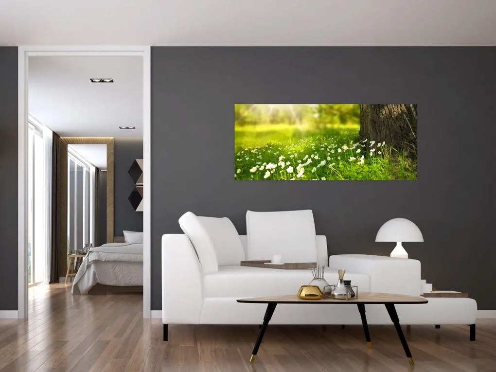 Tablou cu poiana și flori (120x50 cm)