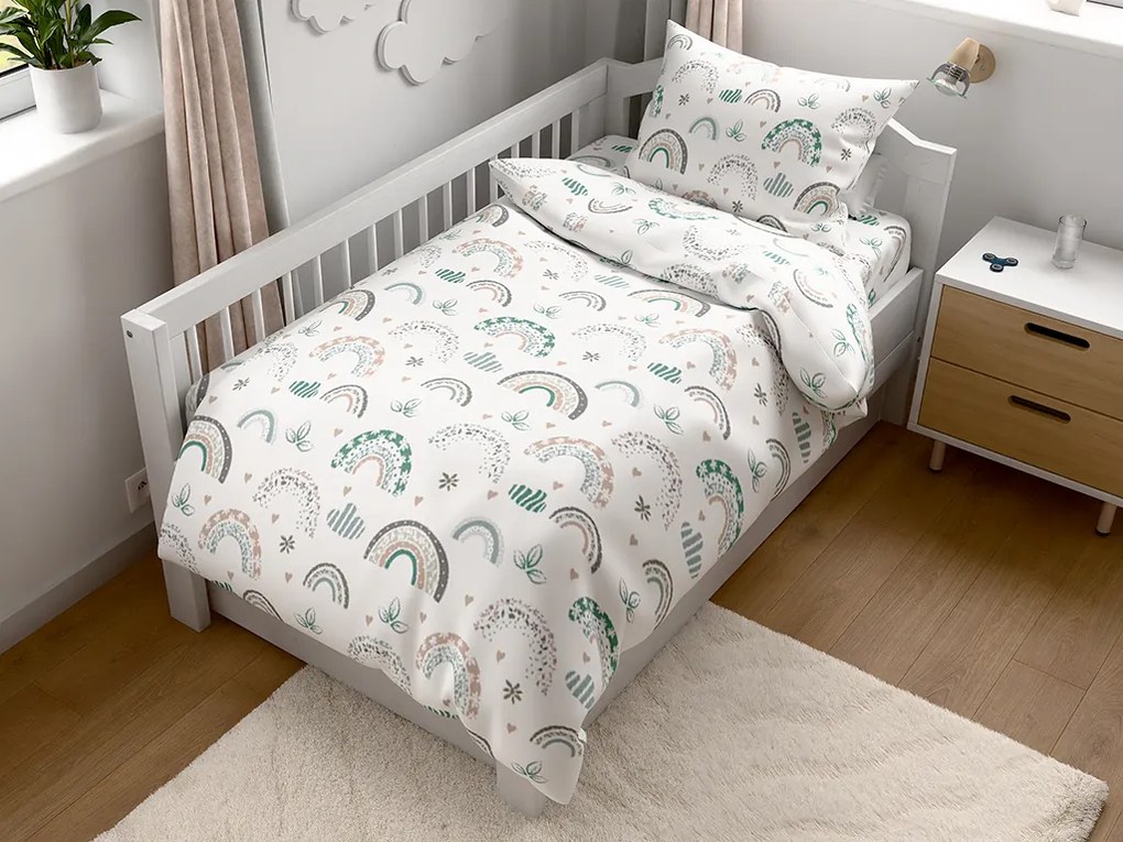 Set lenjerie de pat din microfibra pentru patut cu cearsaf RAINUBI, alba