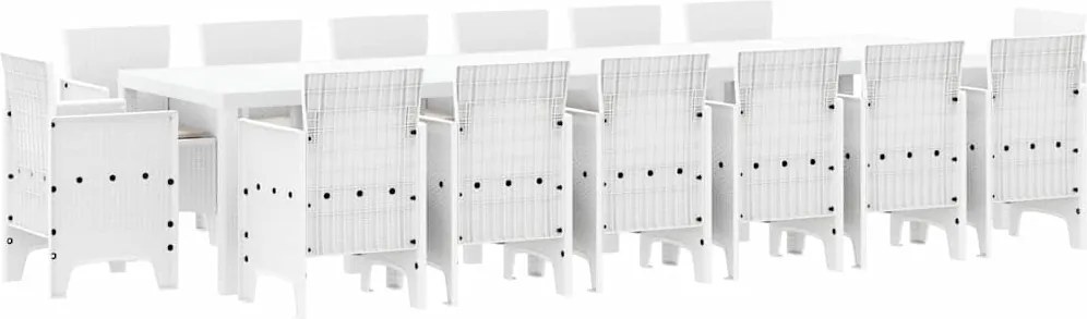 vidaXL Set de masă pentru grădină 15 pcs Alb Ratan Polt