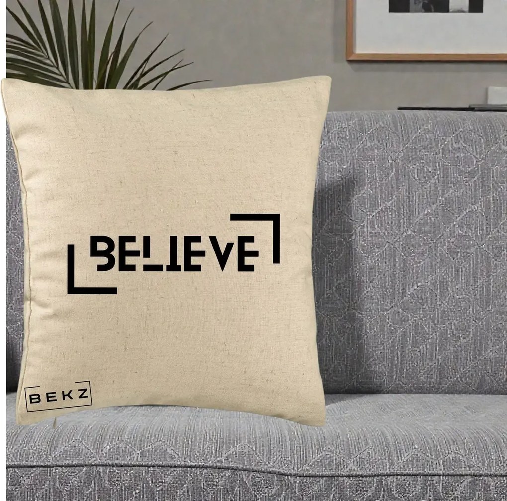 Perna Decorativa Believe Minimalist, 40x40 cm, Bej, Husa Detasabila, Perna Inclusa, BEKZ®