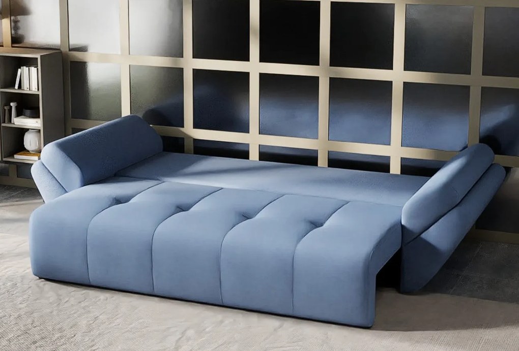 Canapea extensibilă dumonde cu ladă de depozitare si sezut confortabil din spuma high-density, Berlin Enjoy Blue 250x100 cm