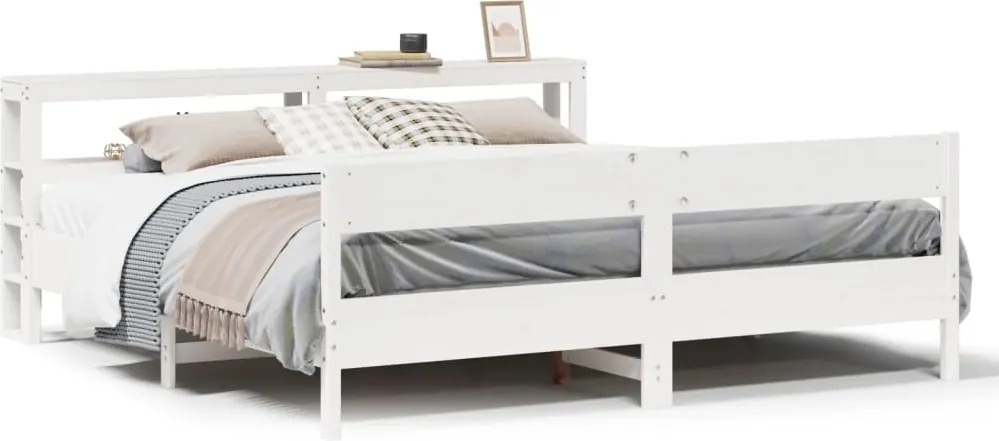 vidaXL Cadru de pat fără saltea, alb, 200x200 cm, lemn masiv pin