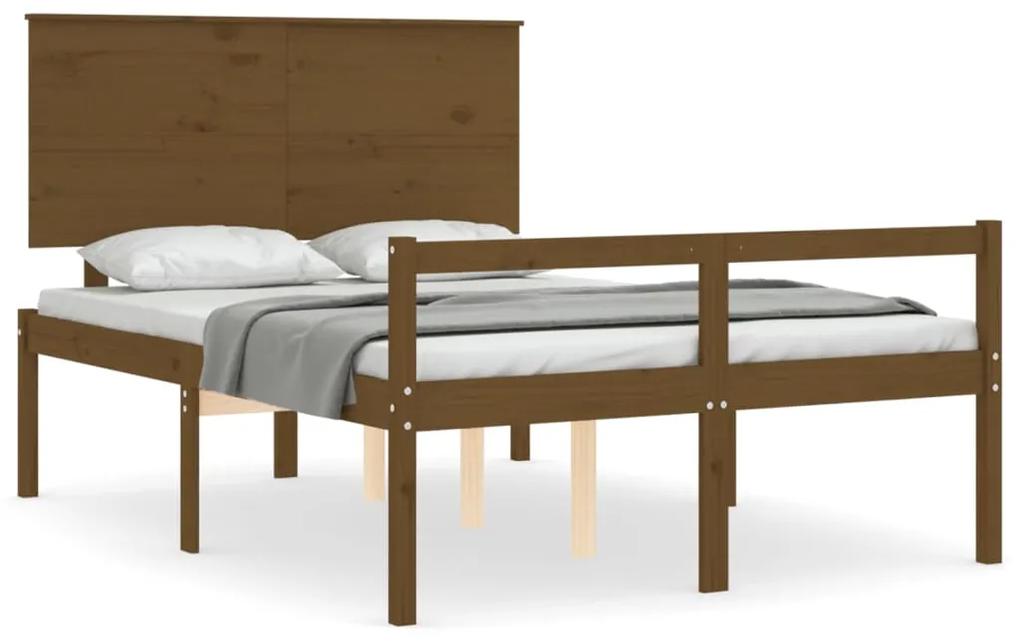 3195459 vidaXL Cadru de pat senior cu tăblie dublu, maro miere, lemn masiv