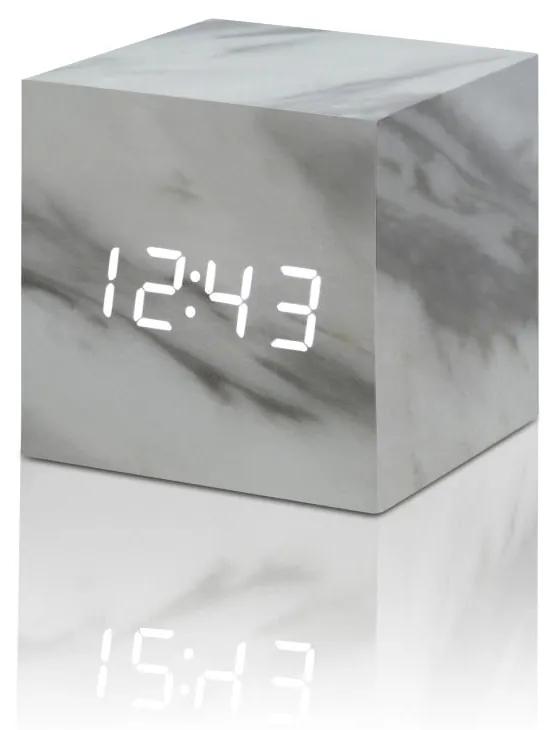 Ceas LED cu aspect de marmură Gingko Cube Click Clock, alb
