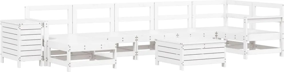vidaXL Set canapea de grădină, 9 piese, alb, lemn masiv de pin