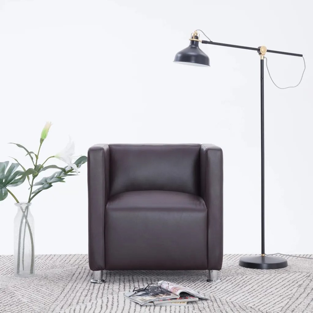 282140 vidaXL Fotoliu cubic, maro, piele ecologică