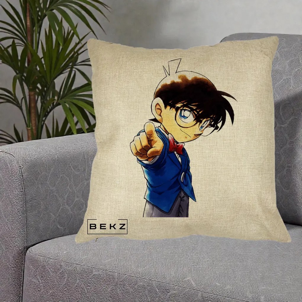 Perna Personalizata Detective Conan Conan Arata, 40x40 cm, Crem, Husa Detasabila, Perna Inclusa, BEKZ®