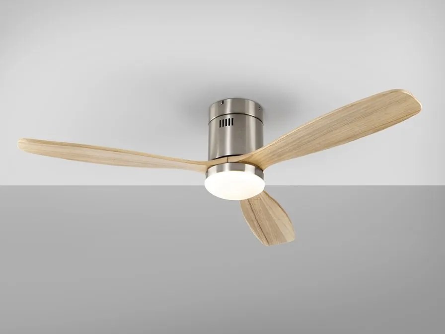 Lustra LED cu Ventilator si telecomanda Siroco D-132cm nichel/lemn