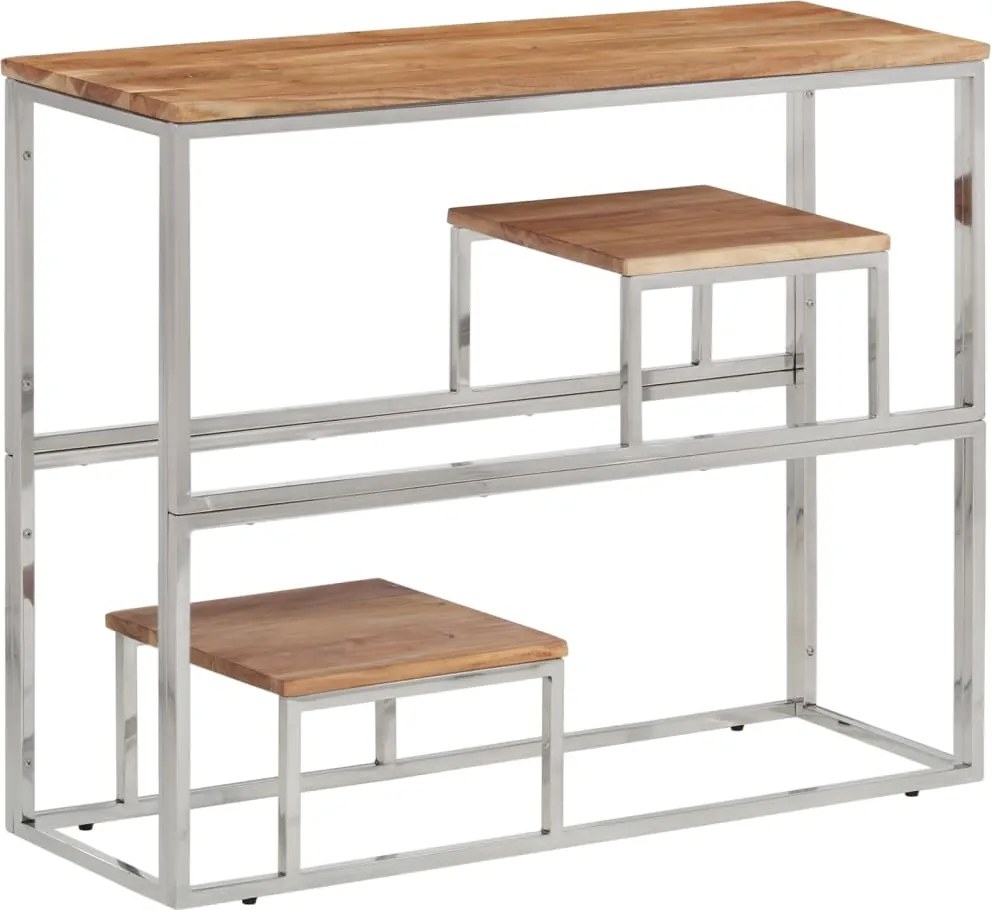 vidaXL Măsuță de cafea, argintiu, oțel inoxidabil și lemn masiv acacia