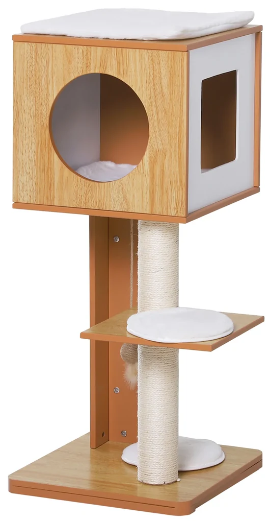 PawHyt Copac pentru Pisici cu 2 Stalpi din Lemn si Sisal si Perne pe 3 Nieluri 50 x 40 x91cm