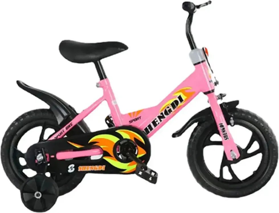 Bicicleta copii 12 inch cu roti ajutatoare, NBW, frana si sa reglabila, 2-5 ani, Roz