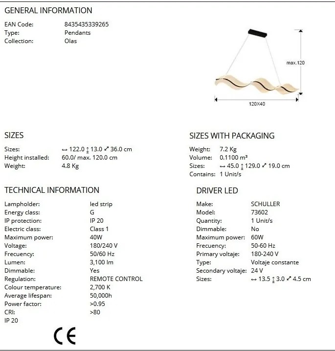 Lustra LED suspendata cu telecomanda Olas