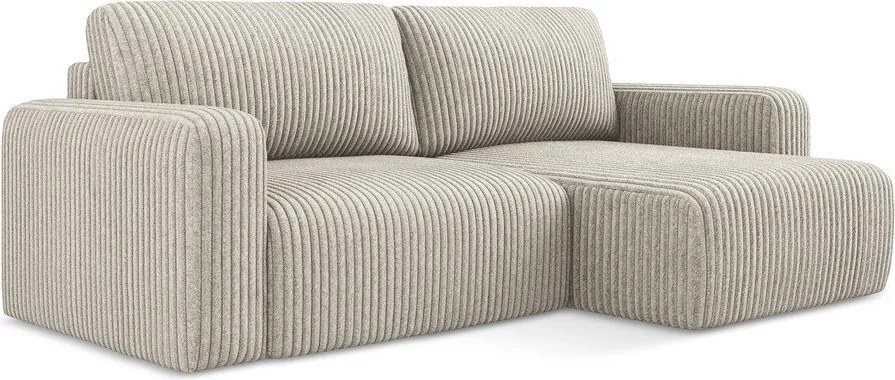 Colțar bej extensibil/cu spațiu de depozitare cu tapițerie din catifea reiată (cu colț pe partea dreaptă/cu șezlong) Kona – Makamii