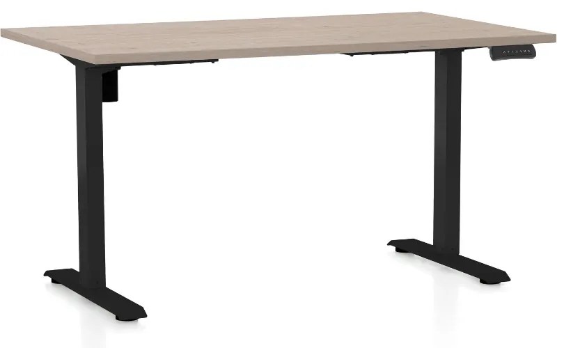 Masa inaltime reglabila OfficeTech B, 140 x 80 cm, bază neagră, stejar