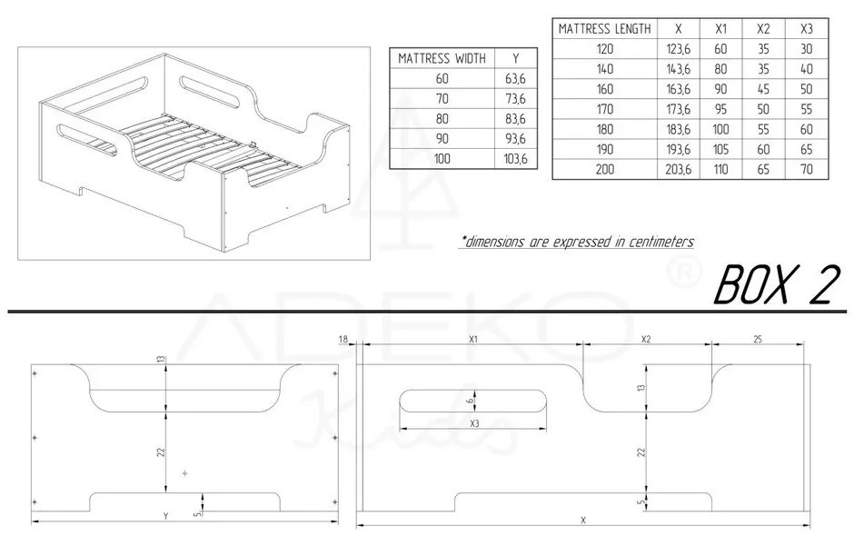 Pat pentru copii din lemn de pin 80x200 cm Box 2 - Adeko