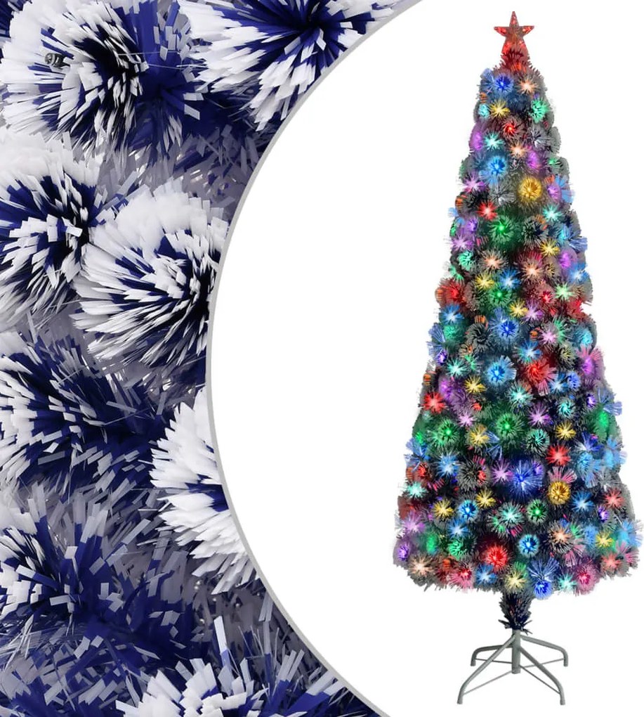 vidaXL Brad Crăciun artificial luminat alb&albastru 210cm fibră optică