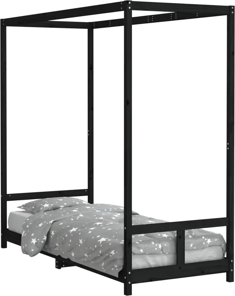 vidaXL Cadru de pat pentru copii, negru, 80x200 cm, lemn masiv de pin
