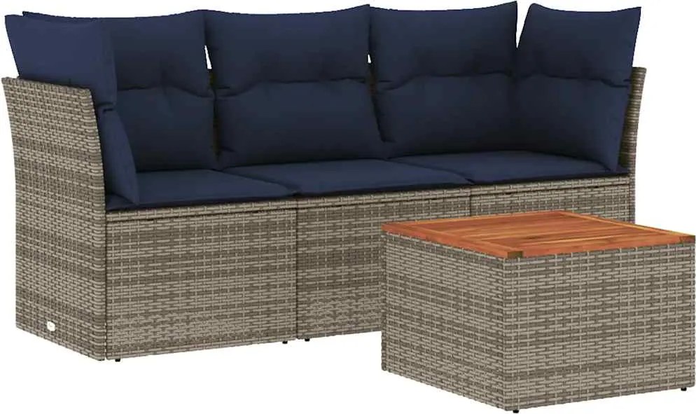 vidaXL Set canapea de grădină cu perne, 4 piese, gri, poliratan