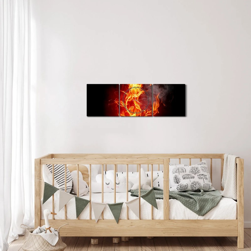 Tablou - Trandafiri în foc (cu ceas) (90x30 cm)