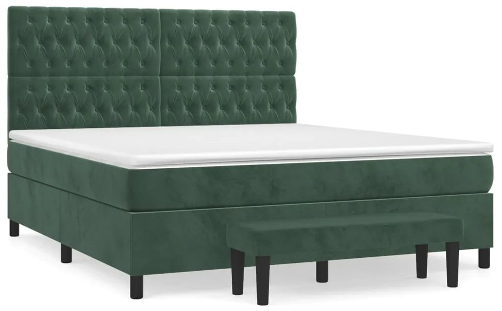 3138040 vidaXL Pat box spring cu saltea, verde închis, 180x200 cm, catifea