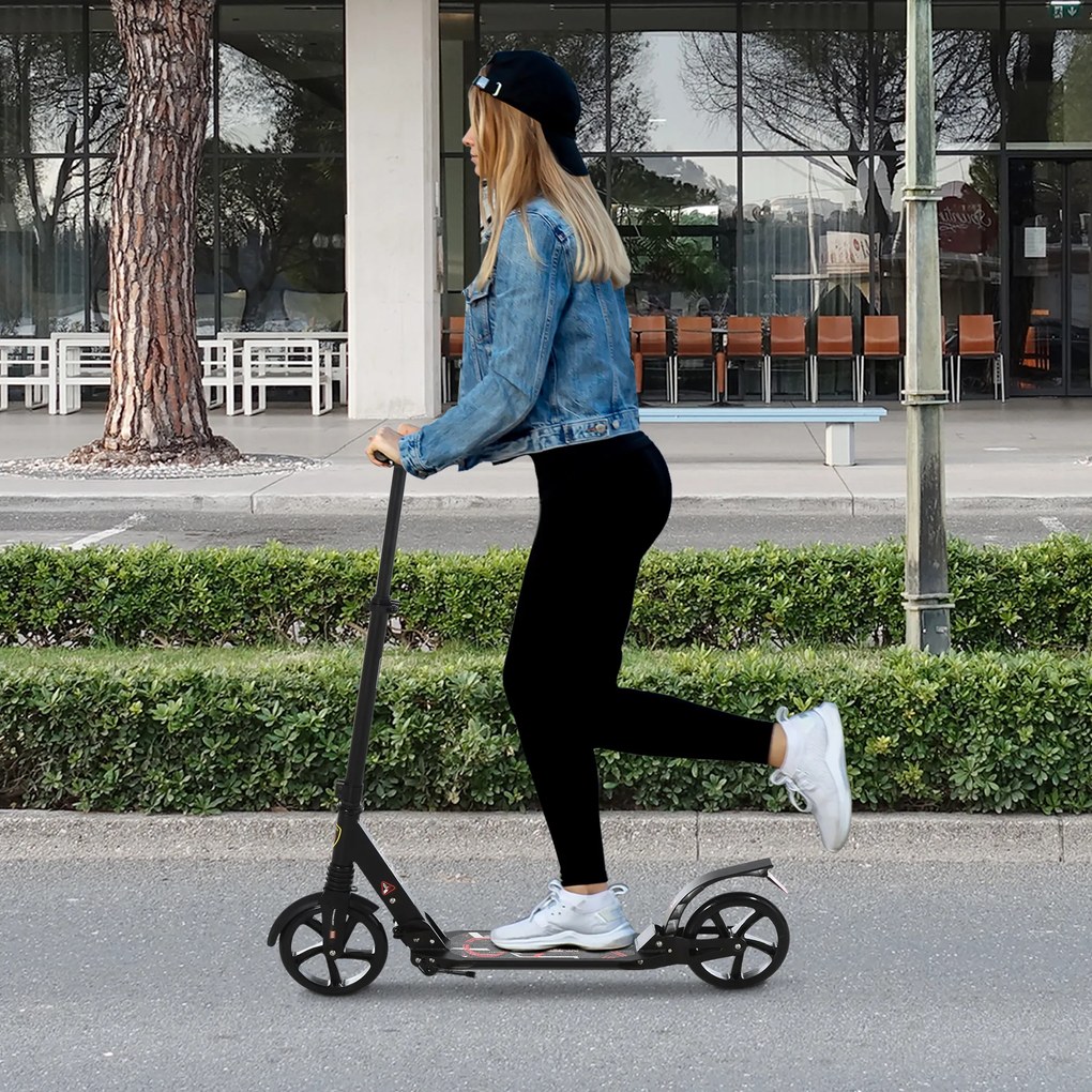HOMCOM Trotinetă Pliabilă Scooter cu Ghidon Înălțime Ajustabilă Trotinetă Ușoară pentru Adulți și Copii (peste 14 ani) Tip Skateboard cu Frână Roți Mari Ø200 mm Aluminiu Capacitate 100kg | Aosom Romania