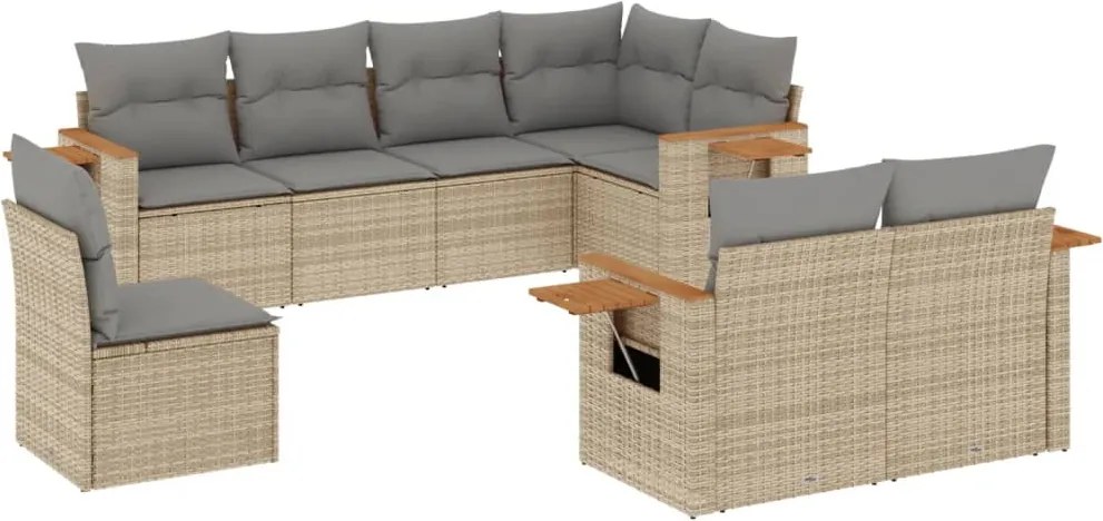vidaXL Set canapele de grădină, 8 piese, cu perne, bej, poliratan