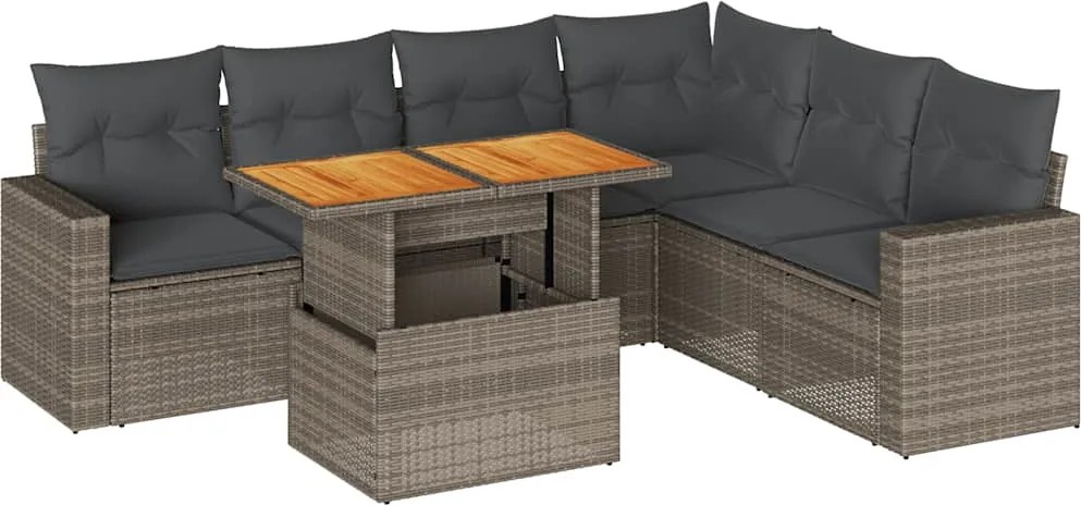 vidaXL Set canapele de grădină, 7 piese, cu perne, gri, poliratan