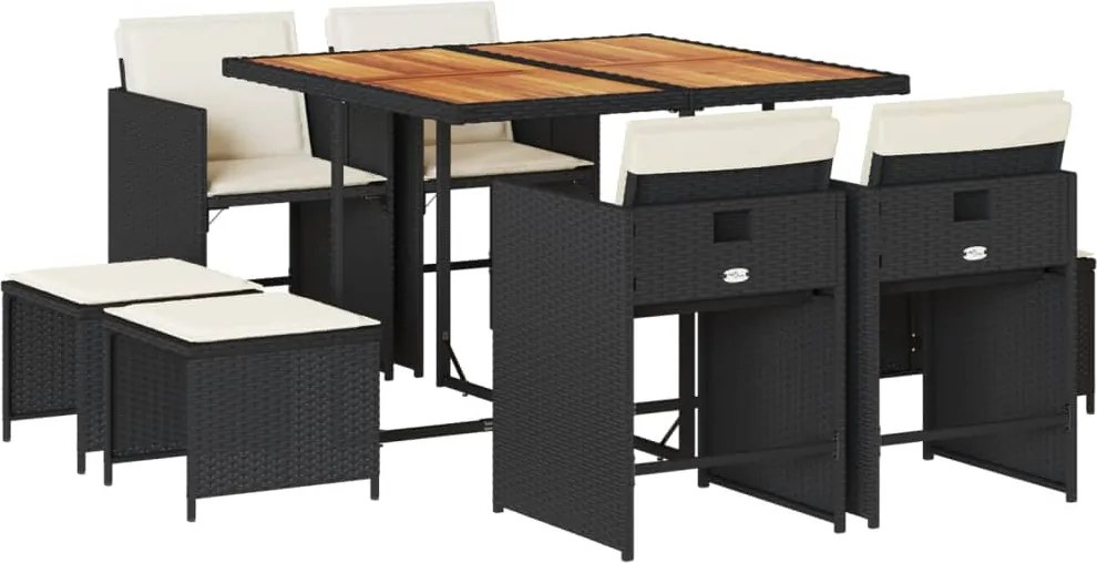 vidaXL Set mobilier de grădină cu perne, 9 piese, negru, poliratan