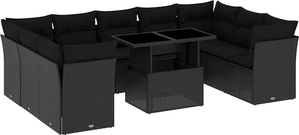 vidaXL Set canapele de grădină cu perne, 10 piese, negru, poliratan