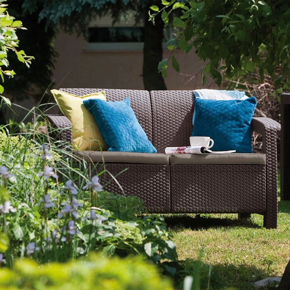 Canapea Corfu, maro, cu pernă taupe caldă