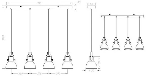 Lustră pe cablu GINELLI 4xE14/28W/230V Trio