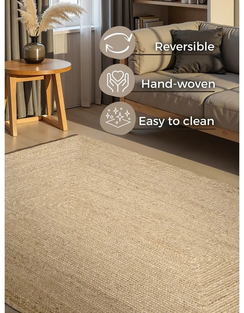 Covor culoare naturală deschisă reversibil, țesut manual din iută 80x150 cm Sharmila Natural White – Hanse Home