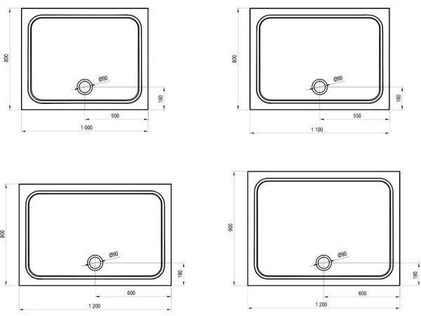 Ravak XA04A701010 - Tavă de duș dreptunghiulară GIGANT, 100 x 90 cm, albă