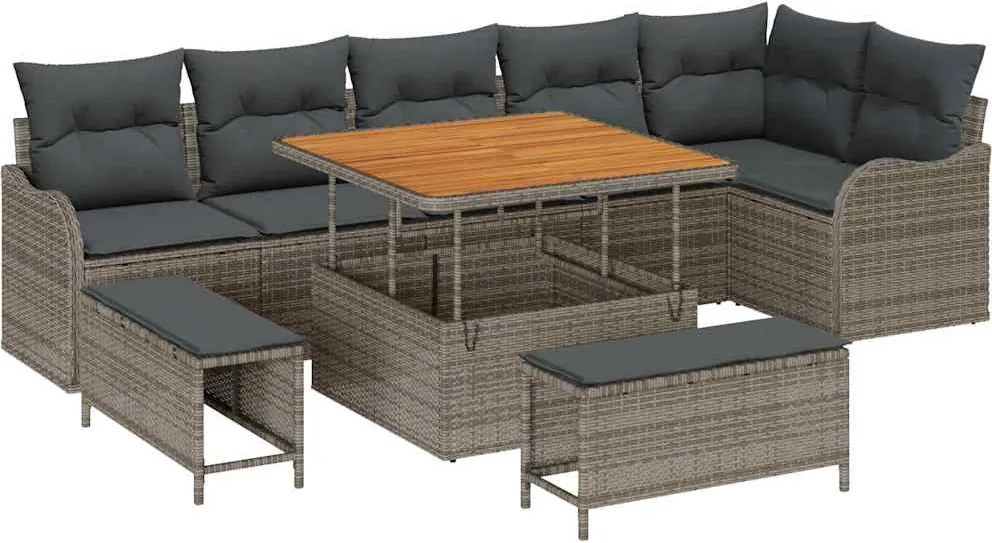 vidaXL Set de canapele pentru grădină cu pernă cu depozitare 9 pcs Gri