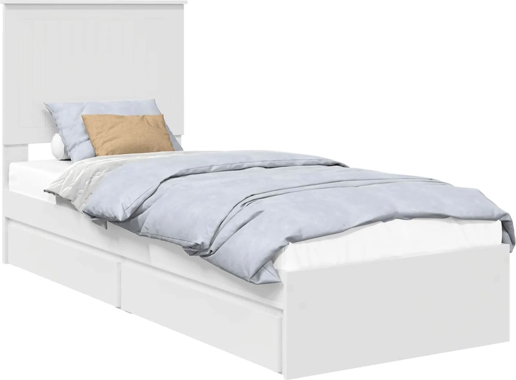 vidaXL Pat cu storage cu headboard Alb 75 x 190 cm Lemn compozit
