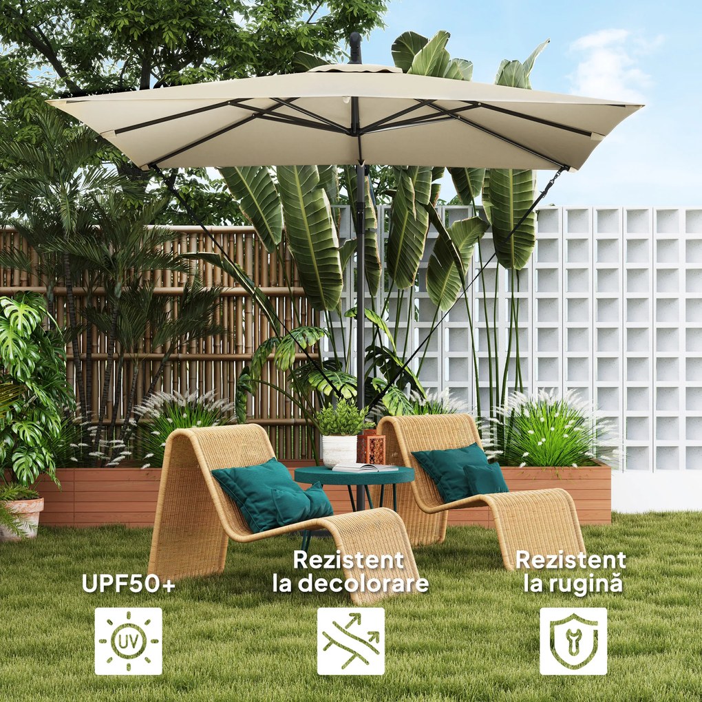 Outsunny Umbrelă de Grădină Suspendată 2.47x2.47 m, Umbrelă de Exterior cu Bază în Cruce, Corzi Antivânt, Bej | Aosom Romania